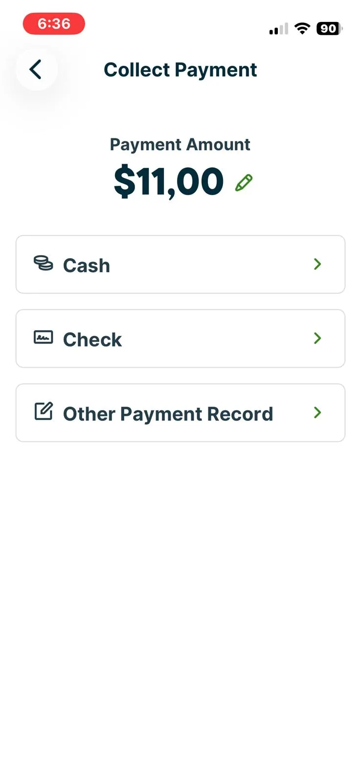 Jobber, T-10 (take a payment in test mode or send a payment link): collect payment options. Own capture from the test account, fictional Ridgeline fixture data.